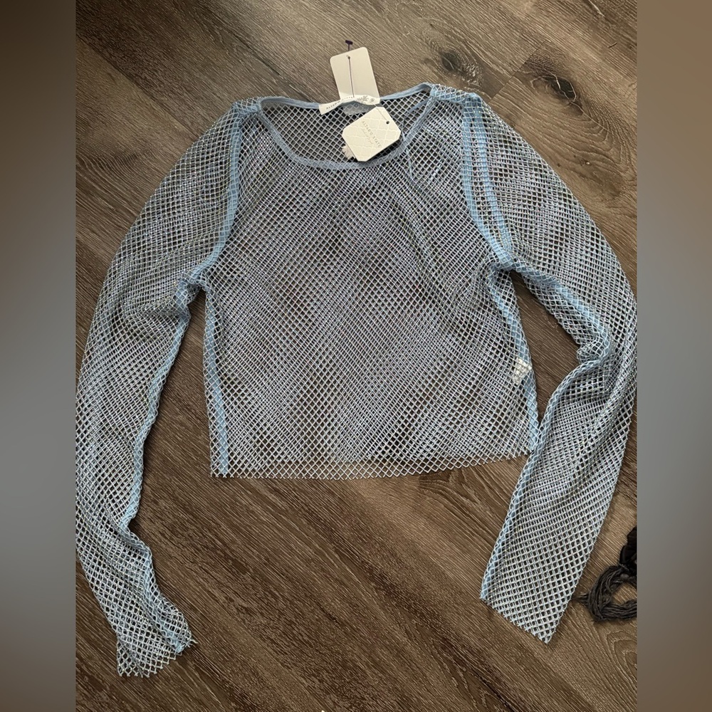 Altar’d State Long Sleeve Light Blue Bling Fishnet NWT
